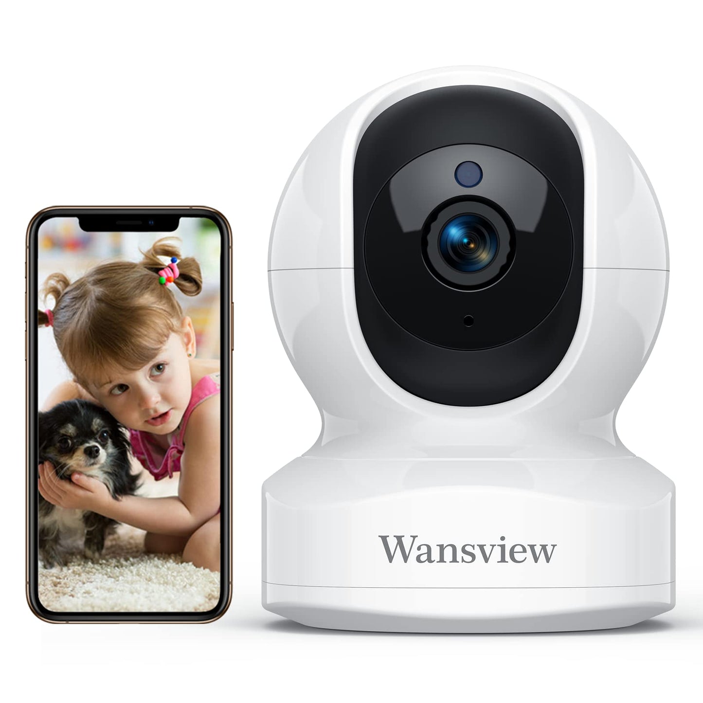 2K Indoor WiFi Security Camera with Night Vision, Motion Tracking, Two-Way Audio, Pan Tilt Control, App Alerts, Local and Cloud Storage, Works with Alexa (White)