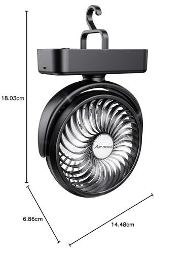 Amacool Portable Camping Fan with LED Lantern – 40H Battery Life, Rechargeable Fan with Hanging Hook for Tent, RV, Car, Emergency & Outdoor Use