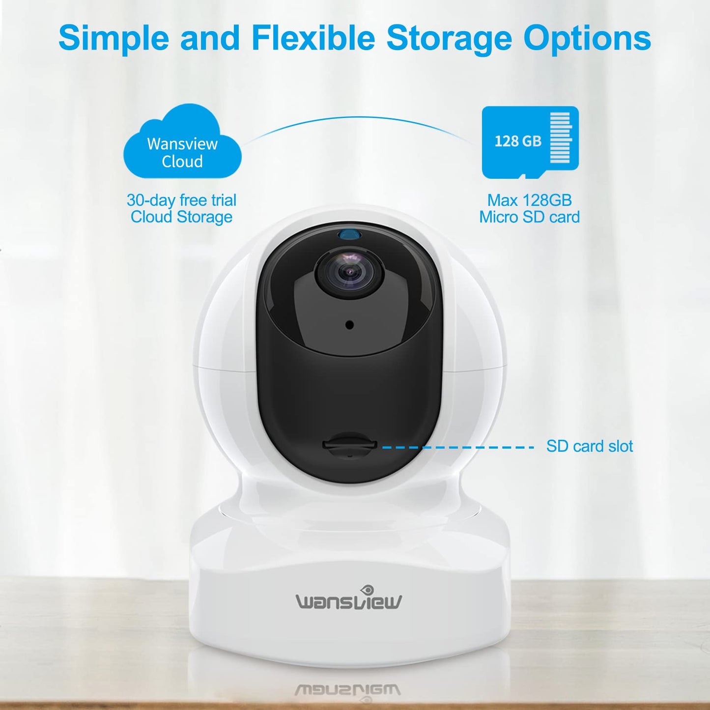 2K Indoor WiFi Security Camera with Night Vision, Motion Tracking, Two-Way Audio, Pan Tilt Control, App Alerts, Local and Cloud Storage, Works with Alexa (White)