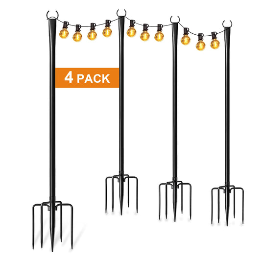 4-Pack 10 ft String Light Poles – Heavy-Duty Outdoor Metal Poles with Fork Base for Hanging Lights on Patio, Garden, or Yard
