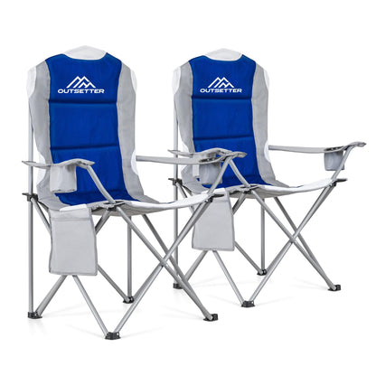 2-Pack Premium Folding Camping Chairs – Padded High-Back Outdoor Seats with Cup Holder & Side Pockets, Waterproof, 120kg Weight Capacity – Perfect for Garden, Picnic, Beach, and Camping (Blue)