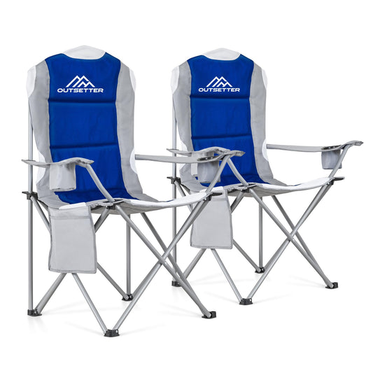 2-Pack Premium Folding Camping Chairs – Padded High-Back Outdoor Seats with Cup Holder & Side Pockets, Waterproof, 120kg Weight Capacity – Perfect for Garden, Picnic, Beach, and Camping (Blue)