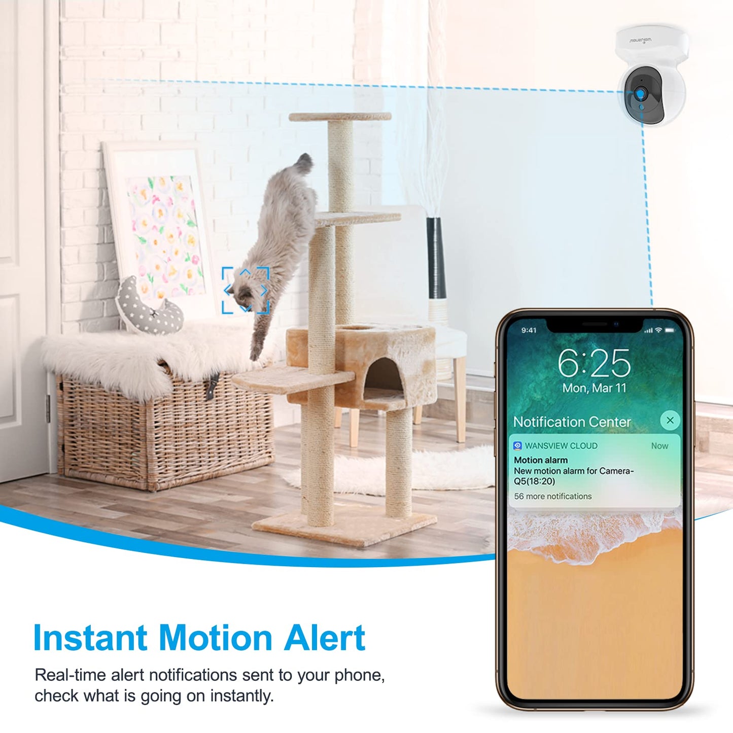 2K Indoor WiFi Security Camera with Night Vision, Motion Tracking, Two-Way Audio, Pan Tilt Control, App Alerts, Local and Cloud Storage, Works with Alexa (White)